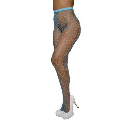 Dreamgirl High-Waist Fence Net Pantyhose Neon Blue