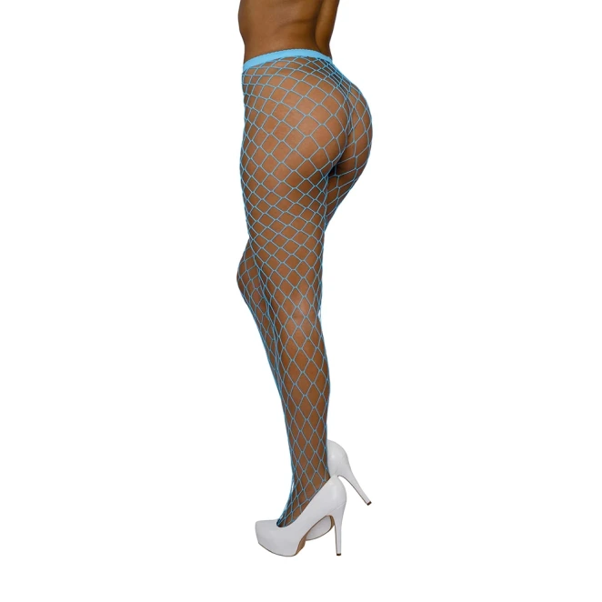 Dreamgirl High-Waist Fence Net Pantyhose Neon Blue