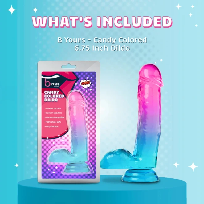 6.75 Inch B Yours Candy Colored Suction Cup Dildo