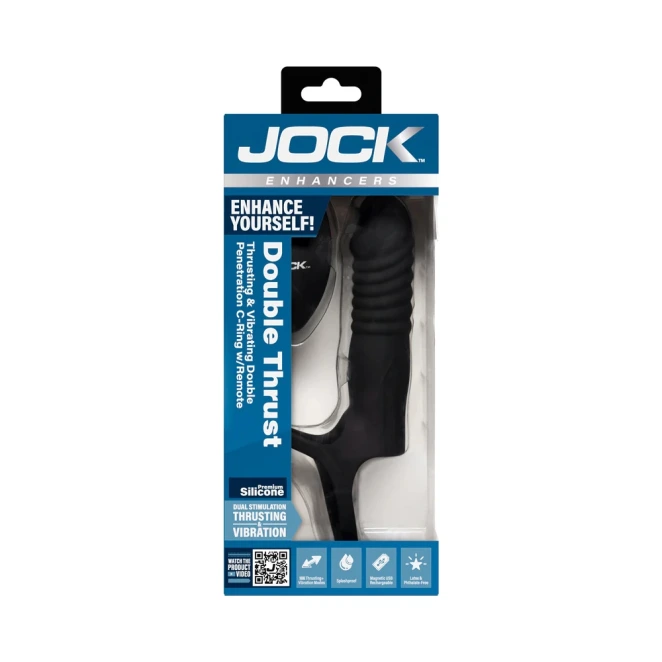JOCK Enhancers Double Thrust Thrusting & Vibrating Double Penetration C-Ring w/ Remote