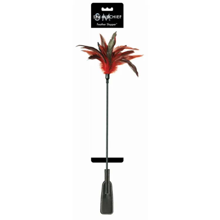 Feather Slapper Dual-Ended Tickler Crop Red/Black Feather Slapper Dual-Ended Tickler Crop Red/Black