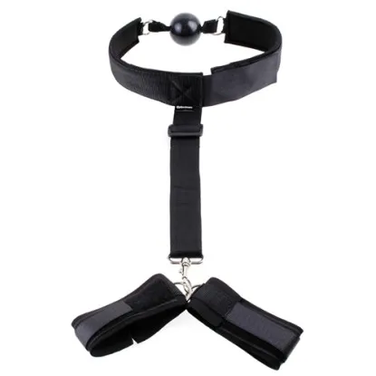 Adjustable Gag & Wrist Restraint Set 4-PC Black