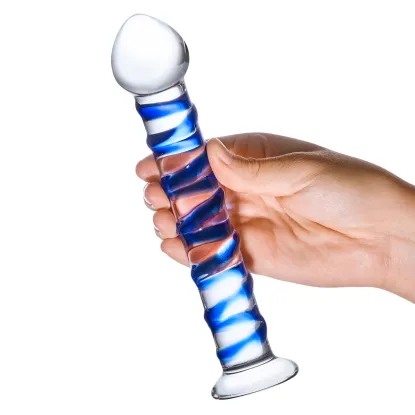 7.5 Inch Blue Spiral Glass Dildo