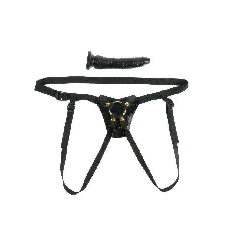 Gold & Black Designer Strap-On Harness with 7 in. Dildo Gold & Black Designer Strap-On Harness with 7 in. Dildo
