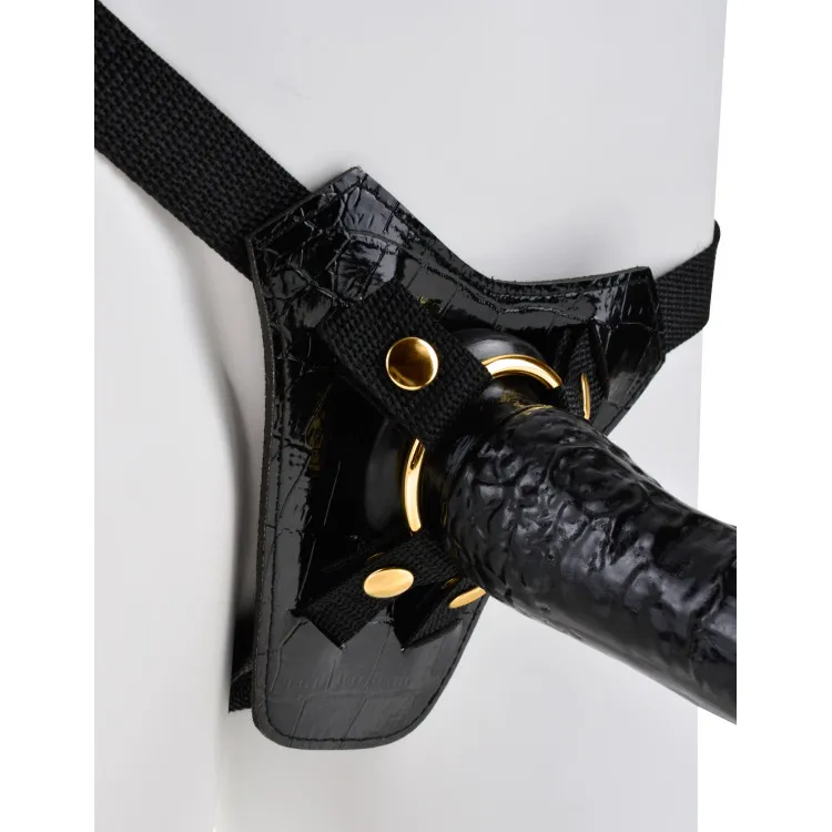 Gold & Black Designer Strap-On Harness with 7 in. Dildo Gold & Black Designer Strap-On Harness with 7 in. Dildo