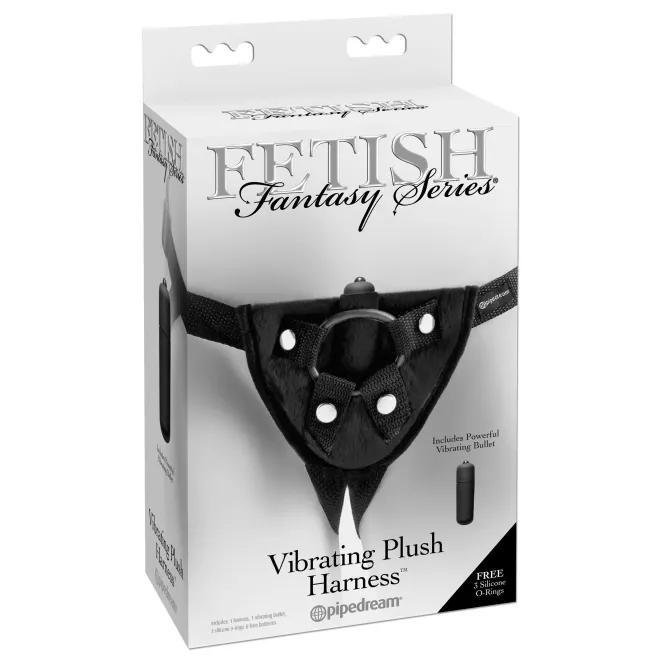 Adjustable Vibrating Plush Harness Black