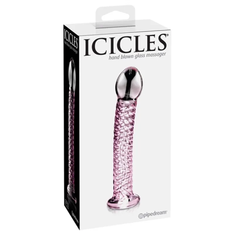 7 in. Curved Textured Glass Dildo Pink