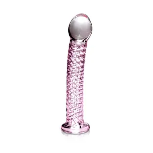 7 in. Curved Textured Glass Dildo Pink