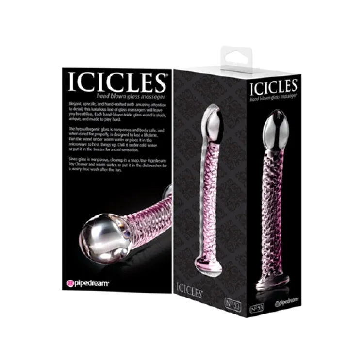 7 in. Curved Textured Glass Dildo Pink