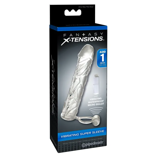 X-tensions Vibrating Super Sleeve 1 in. Extension with Ball Strap Clear