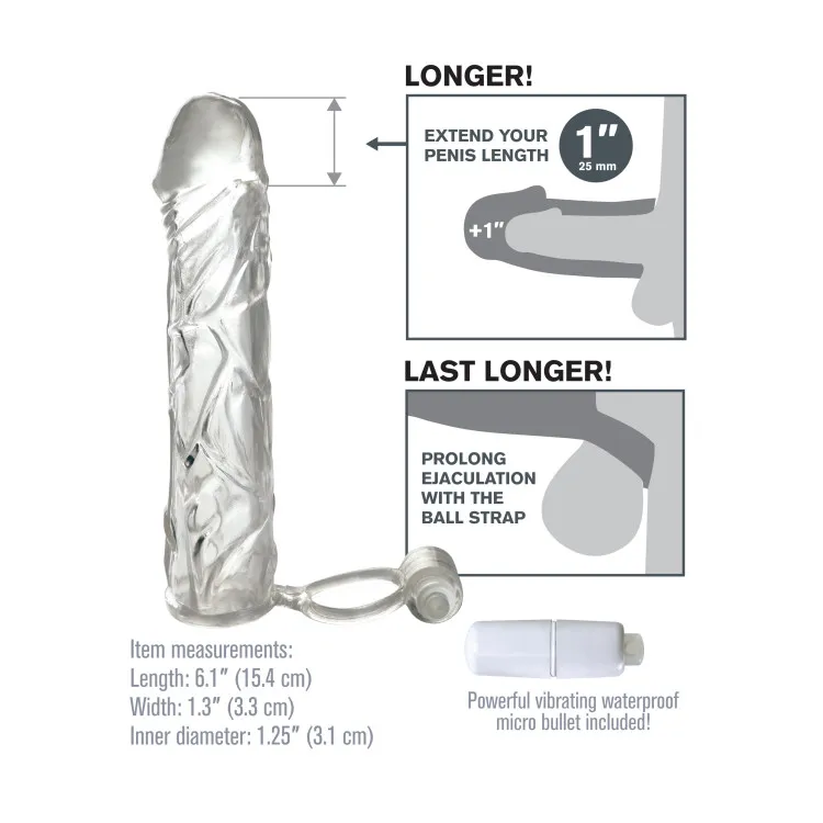 X-tensions Vibrating Super Sleeve 1 in. Extension with Ball Strap Clear X-tensions Vibrating Super Sleeve 1 in. Extension with Ball Strap Clear