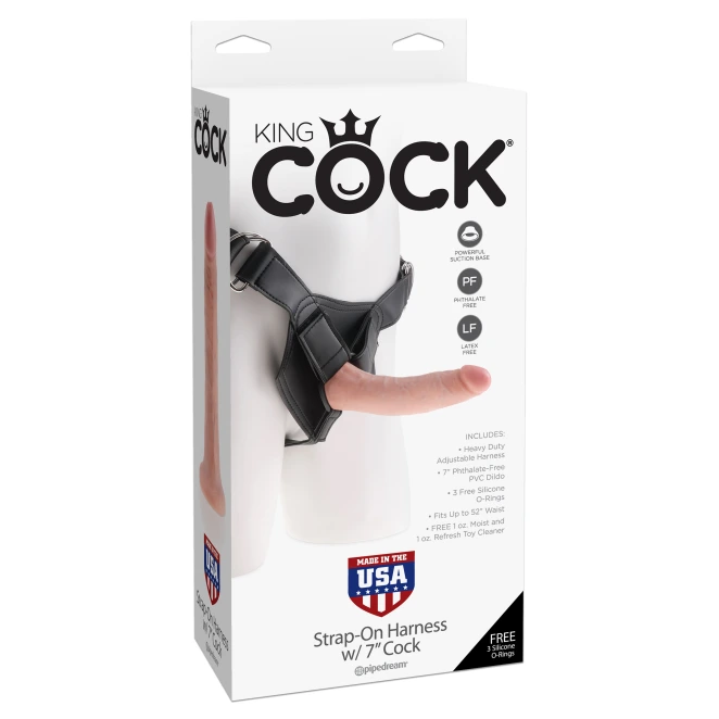 King Cock Strap-On Harness Kit with Ultra Realistic 7 Inch Dildo Beige