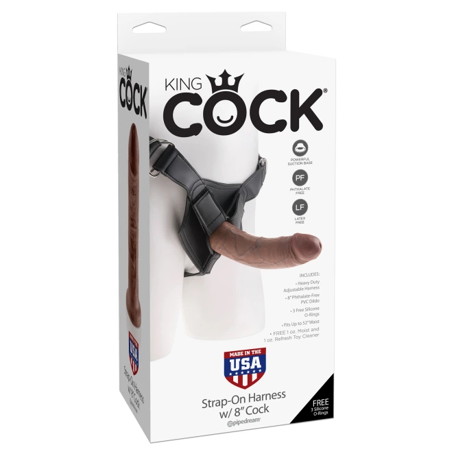King Cock Strap-On Harness Kit with 8 Inch Ultra Realistic Dildo Brown