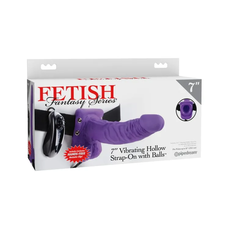 Hollow Vibrating Strap-On Realistic 7 in. with Balls Purple Hollow Vibrating Strap-On Realistic 7 in. with Balls Purple