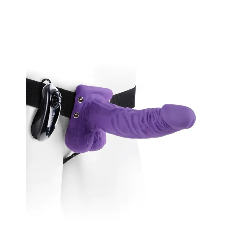Hollow Vibrating Strap-On Realistic 7 in. with Balls Purple Hollow Vibrating Strap-On Realistic 7 in. with Balls Purple