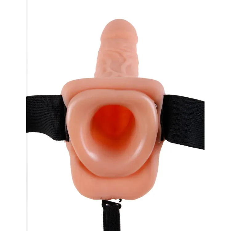 Hollow Vibrating Strap-On Realistic 7 in. with Balls Beige Hollow Vibrating Strap-On Realistic 7 in. with Balls Beige
