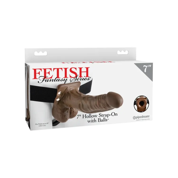 Hollow Strap-On 7 in. with Balls Brown