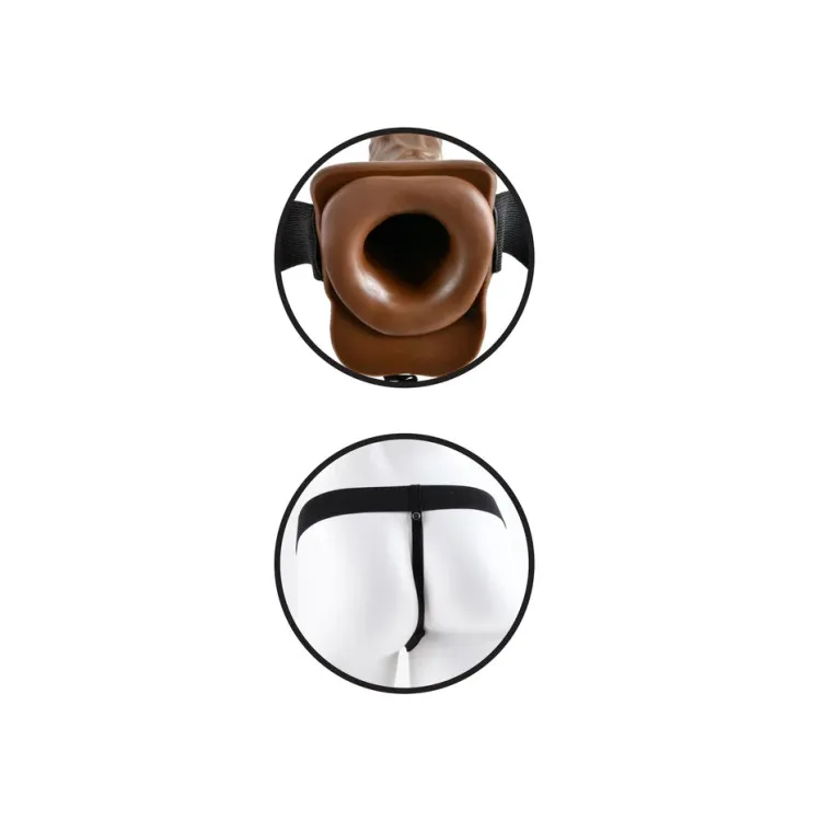 Hollow Vibrating Strap-On Realistic 7 in. with Balls Brown Hollow Vibrating Strap-On Realistic 7 in. with Balls Brown