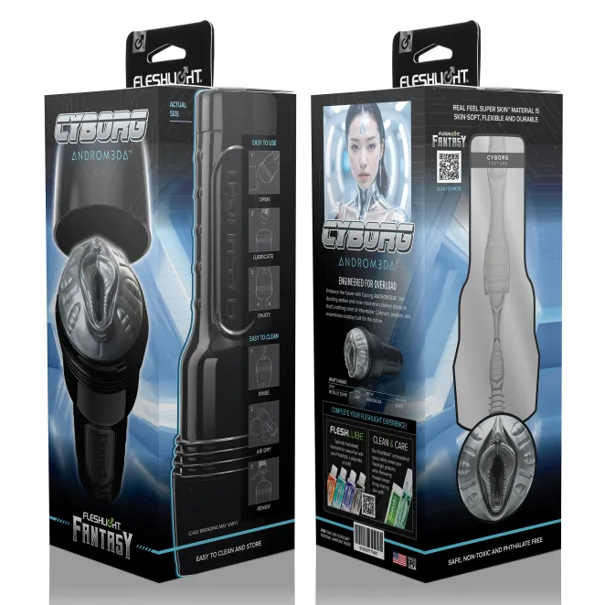 Fleshlight Fantasy Cyborg ANDROM3DA textured male masturbator silver sleeve