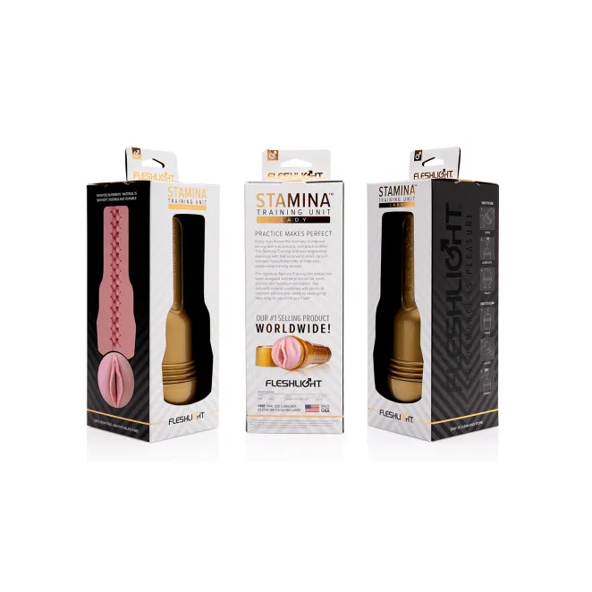 Fleshlight Pink Lady Stamina Training Unit realistic vagina male masturbator gold case