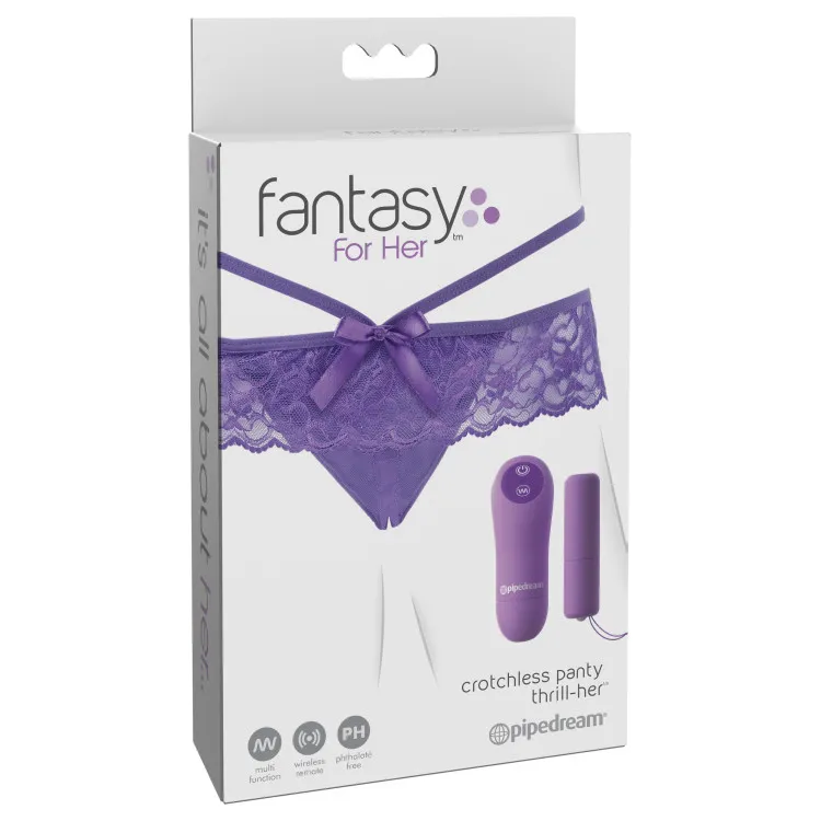 Crotchless Panty Thrill-Her & Remote-Controlled Bullet Vibrator Purple Crotchless Panty Thrill-Her & Remote-Controlled Bullet Vibrator Purple