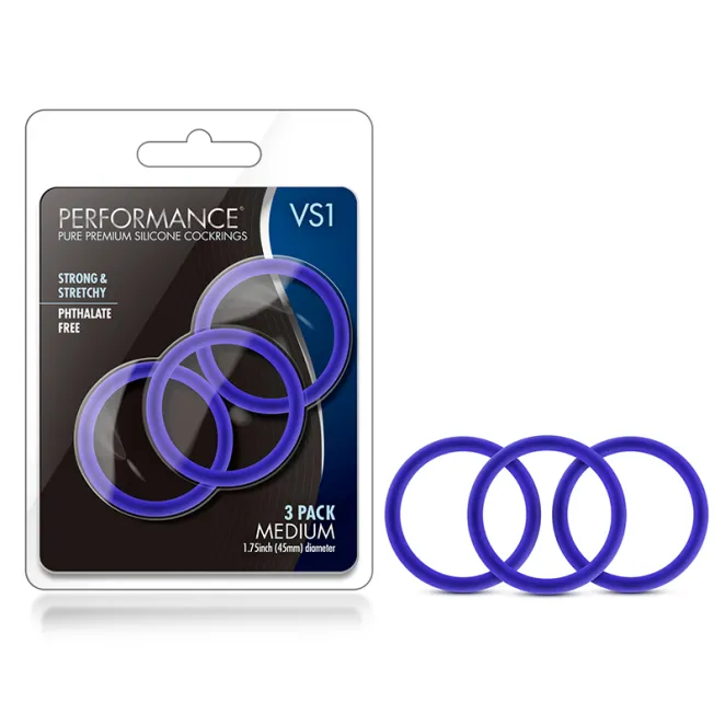Silicone Cock Ring 3-Pack Medium Indigo