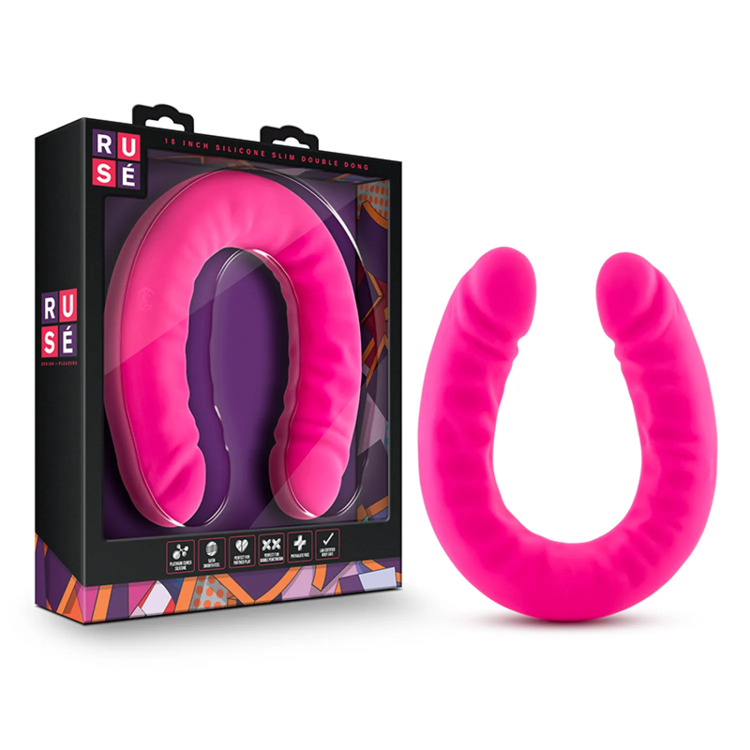 18 in. Realistic Silicone Slim Dual Ended Dildo Hot Pink
