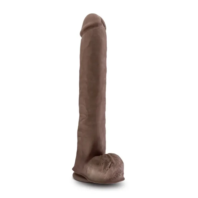 12 Inch Posable Dual Density Dildo with Balls Brown