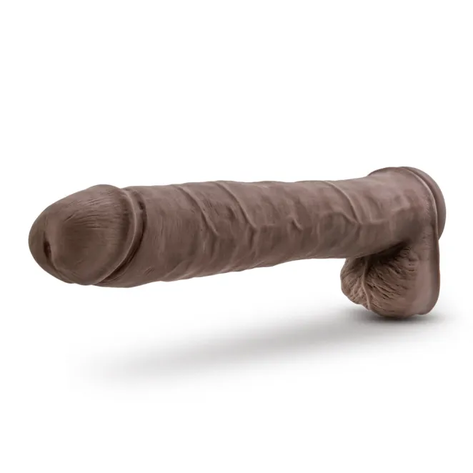 12 Inch Posable Dual Density Dildo with Balls Brown