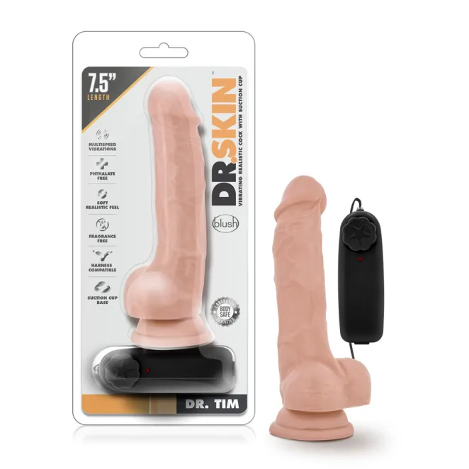 7.5 Inch Realistic Vibrating Dildo with Balls Beige