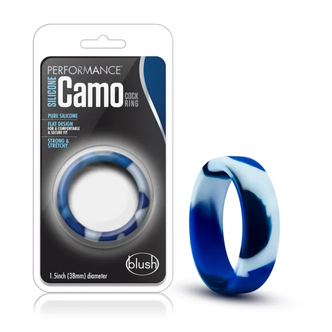Silicone Cock Ring Blue Camouflage