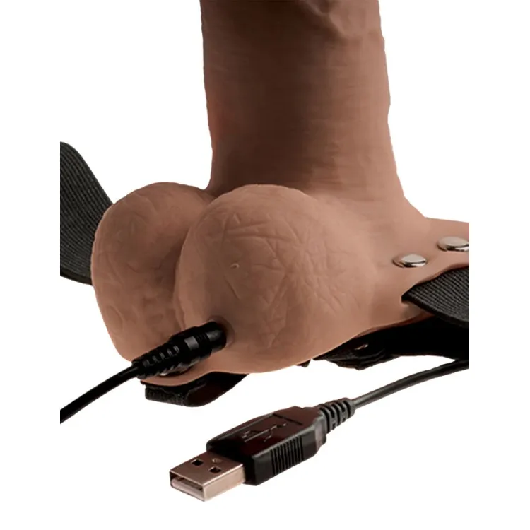Hollow Vibrating Strap-On Realistic 6 in. with Balls Tan Hollow Vibrating Strap-On Realistic 6 in. with Balls Tan