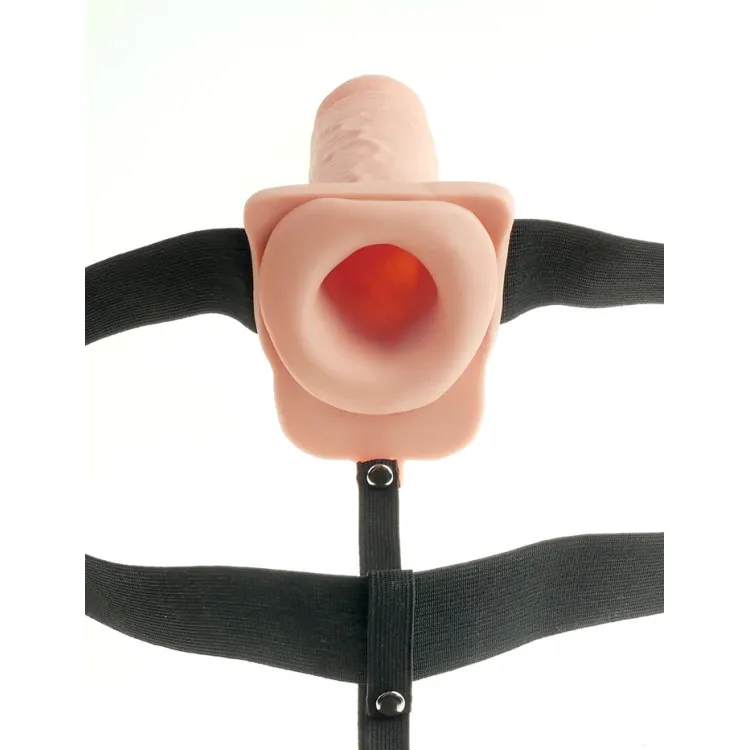 Hollow Vibrating Strap-On Realistic 7 in. with Balls Beige Hollow Vibrating Strap-On Realistic 7 in. with Balls Beige
