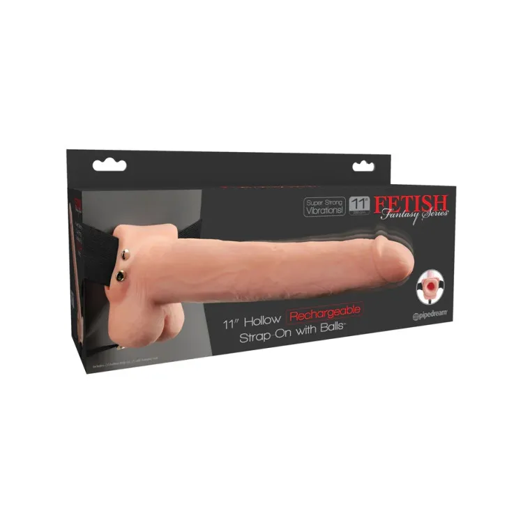 Hollow Vibrating Strap-On Realistic 11 in. with Balls Beige Hollow Vibrating Strap-On Realistic 11 in. with Balls Beige