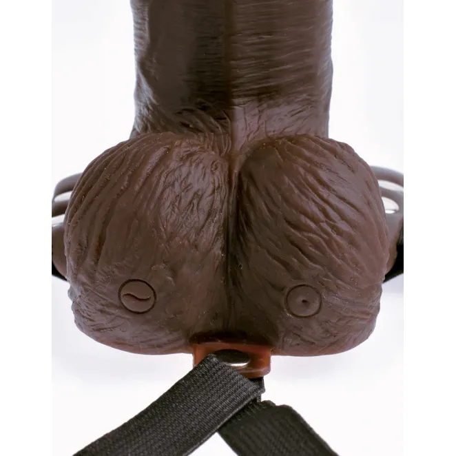 Vibrating 8 Inch Hollow Strap-On with Balls Brown