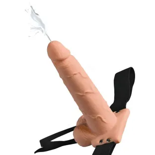 Hollow Squirting Strap-On 7.5 in. with Balls Beige