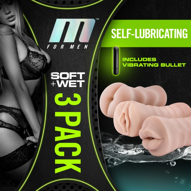 Self-Lubricating 3-Pack Vibrating Stroker Set – Anal, Vaginal & Oral