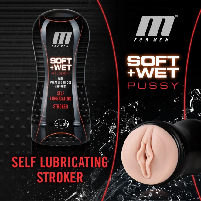 Soft & Wet Self-Lubricating Vagina Stroker with Pleasure Ridges & Orbs