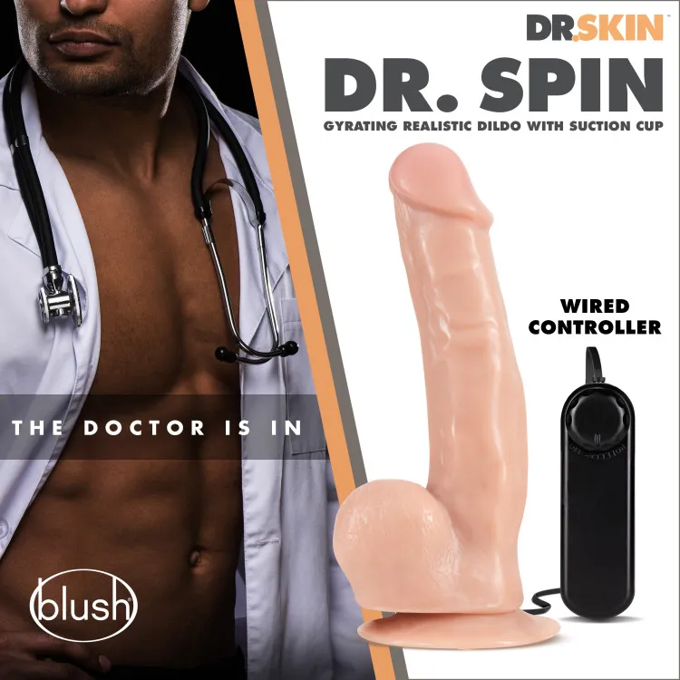8 in. Gyrating and Vibrating Realistic Dildo with Balls Beige 8 in. Gyrating and Vibrating Realistic Dildo with Balls Beige
