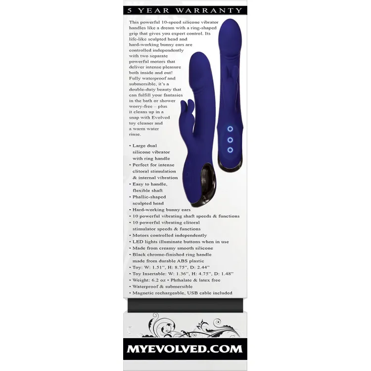 Bunny Buddy Silicone Dual Vibrator with Ring Handle Bunny Buddy Silicone Dual Vibrator with Ring Handle