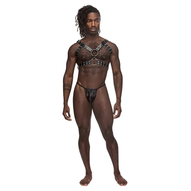 Male Power Leather Gemini Black Body Harness