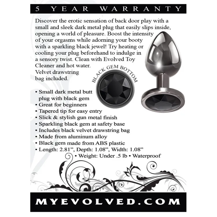 Anal Metal Butt Plug with Black Gem Small Anal Metal Butt Plug with Black Gem Small