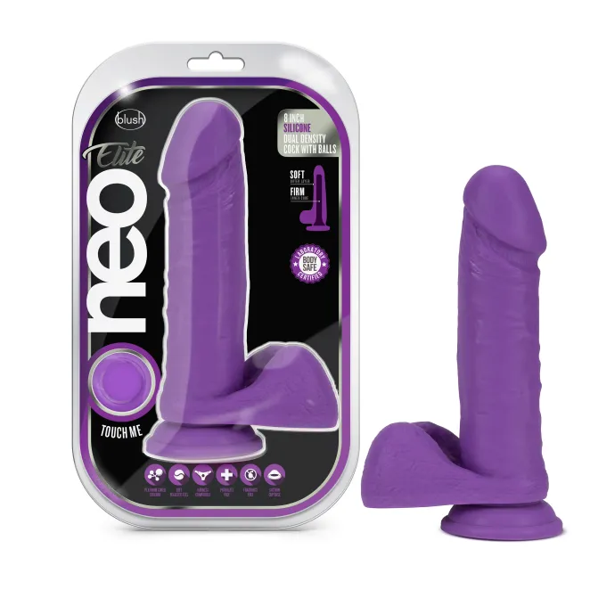 8 Inch Silicone Dual Density Dildo With Balls Neon Purple