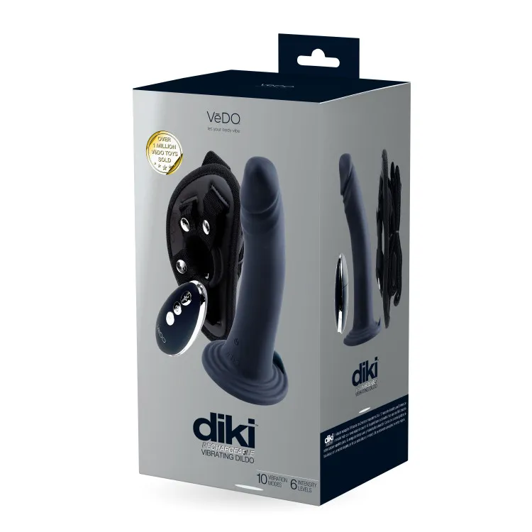 VeDO Diki Vibrating Dildo with Harness Black VeDO Diki Vibrating Dildo with Harness Black