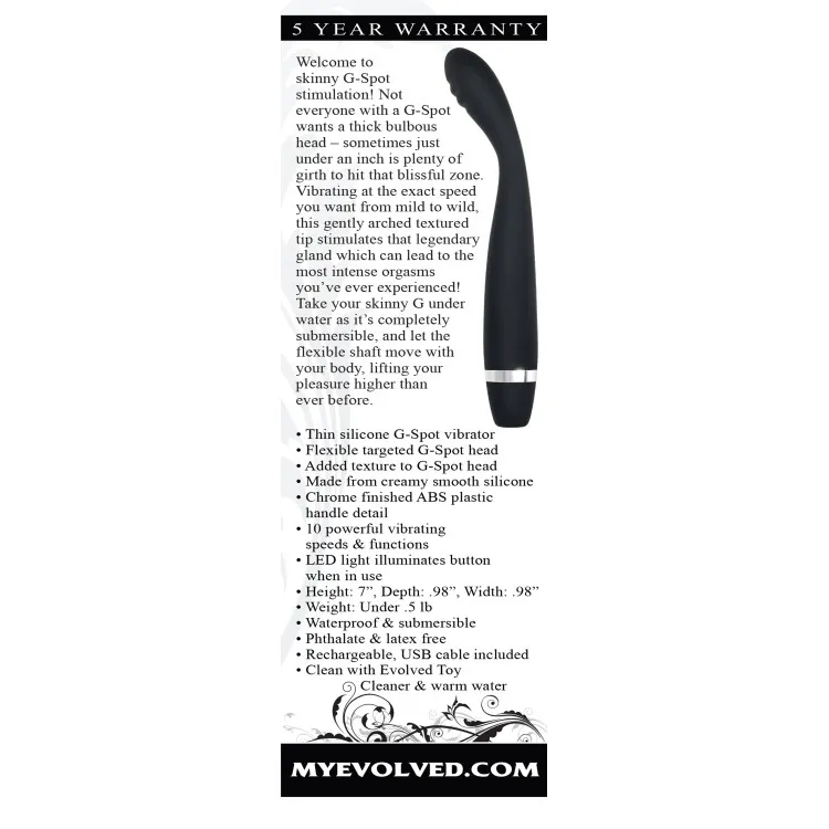 Silicone Slimline G-Spot Vibrator Skinny G Black Silicone Slimline G-Spot Vibrator Skinny G Black