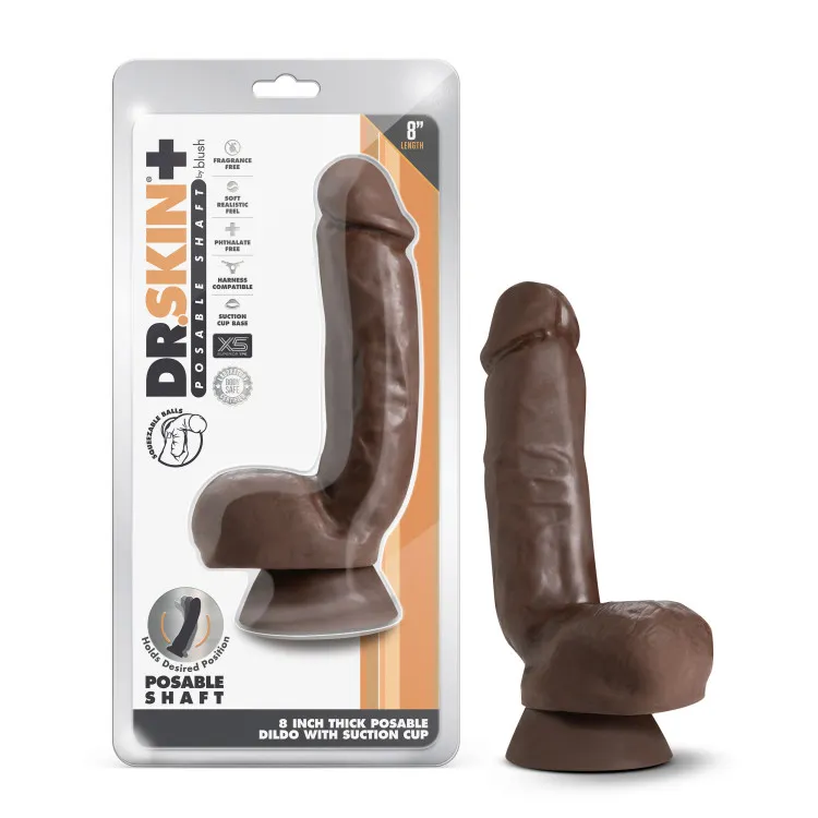 8 in. Realistic Triple Density Posable Dildo with Balls Brown 8 in. Realistic Triple Density Posable Dildo with Balls Brown