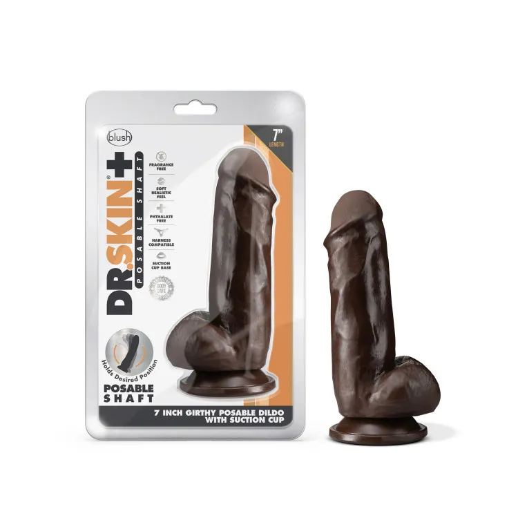 7 in. Realistic Triple Density Posable Dildo with Balls Brown 7 in. Realistic Triple Density Posable Dildo with Balls Brown