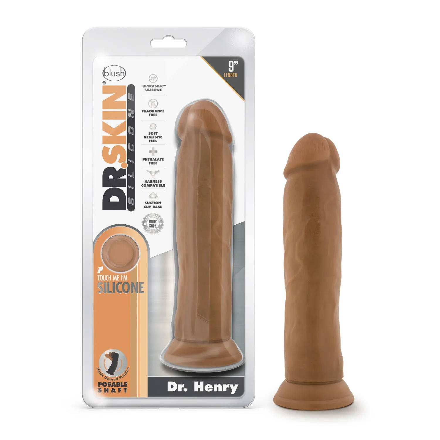 9 in. Realistic Posable Silicone Dildo Tan