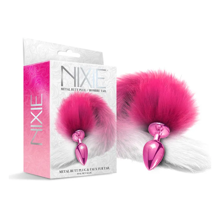 Nixie Metal Butt Plug With Ombre Tail Pink Metallic Nixie Metal Butt Plug With Ombre Tail Pink Metallic