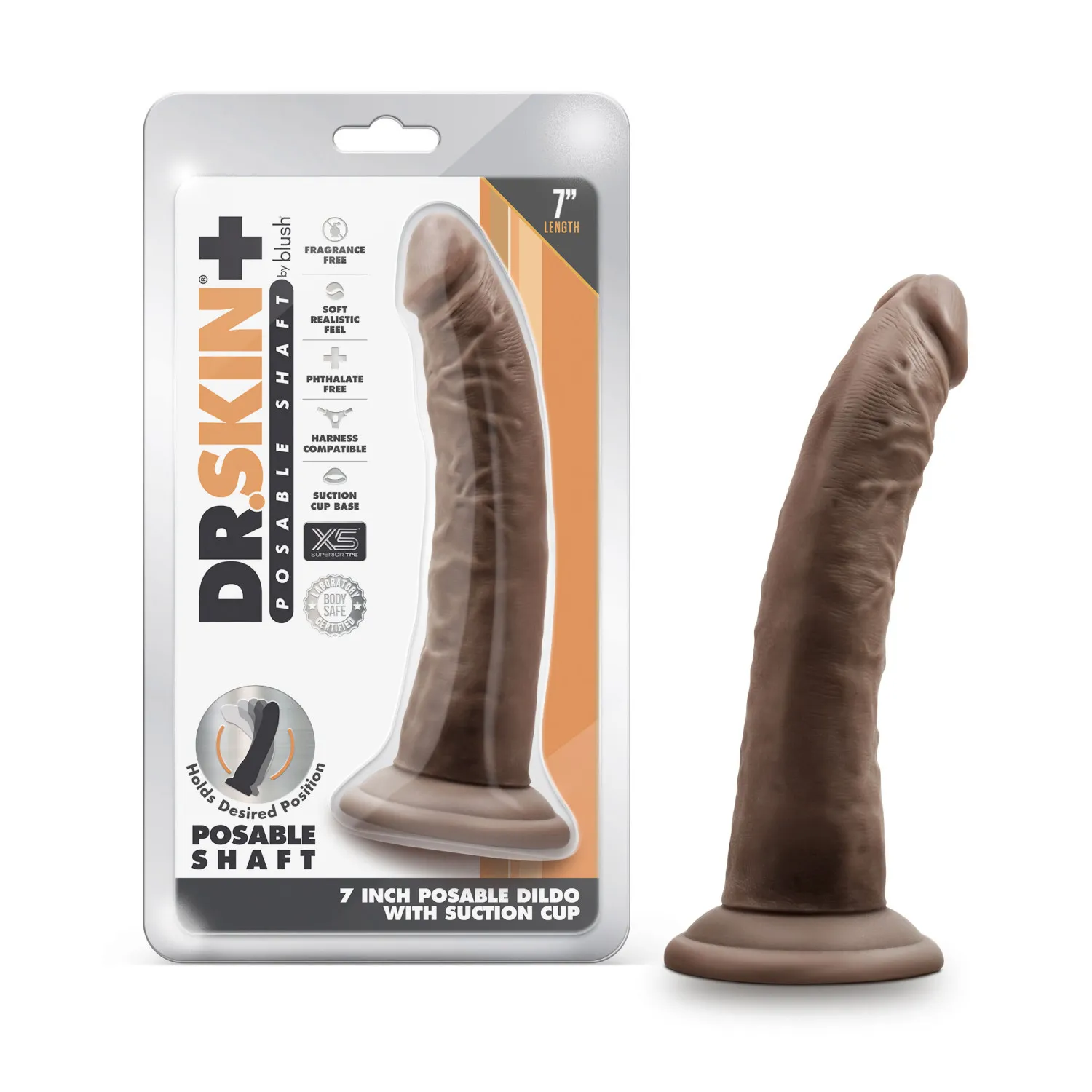7 in. Realistic Triple Density Posable Dildo Brown